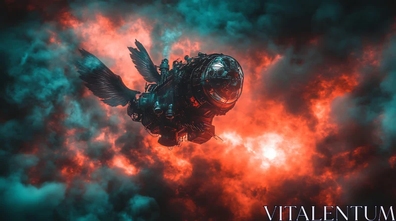 AI ART Mechanical Wings in Fiery Sky