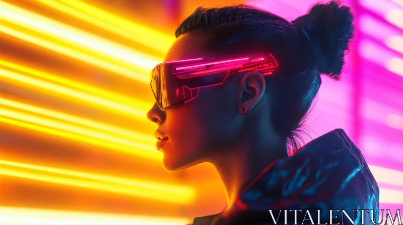 Cyberpunk Woman with Neon Glasses AI Image