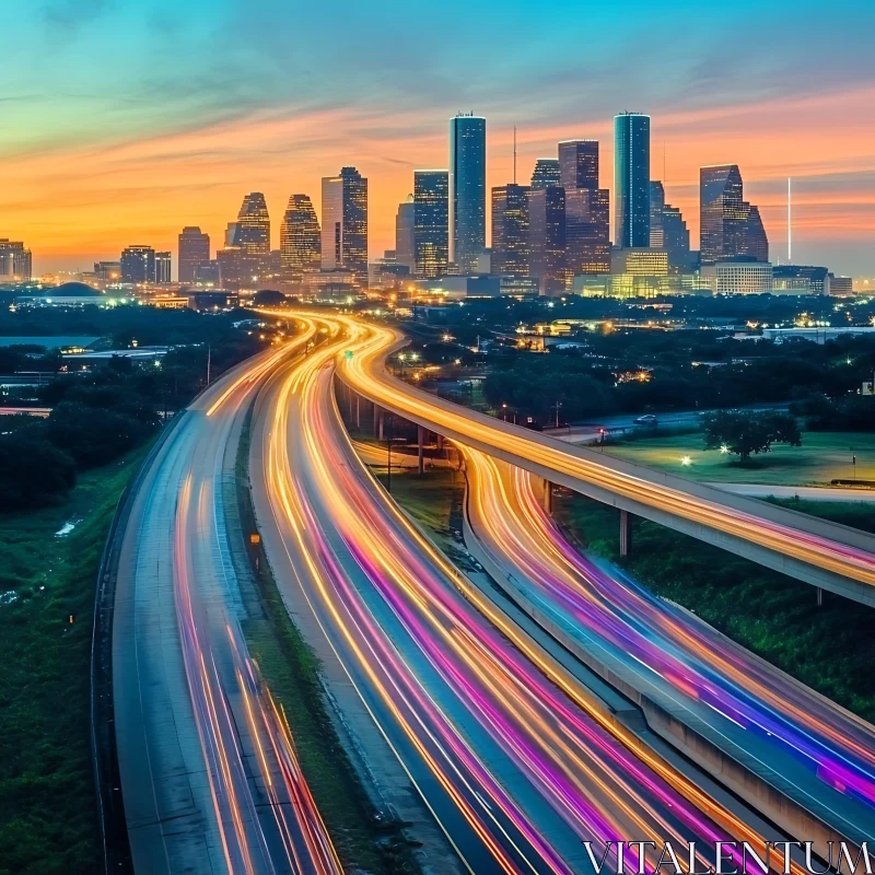 Dynamic Urban Night Scene with City Lights and Skyline AI Image