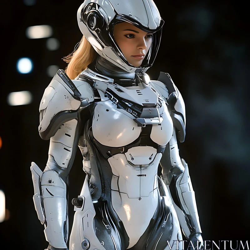 AI ART Futuristic Female Cyborg in High-Tech Armor