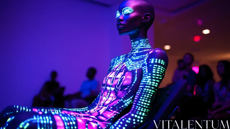 Cyber Model with Glowing Neon Design AI Image