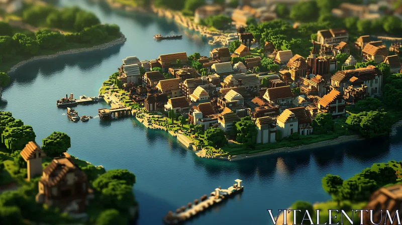 Geometric Village By the River AI Image