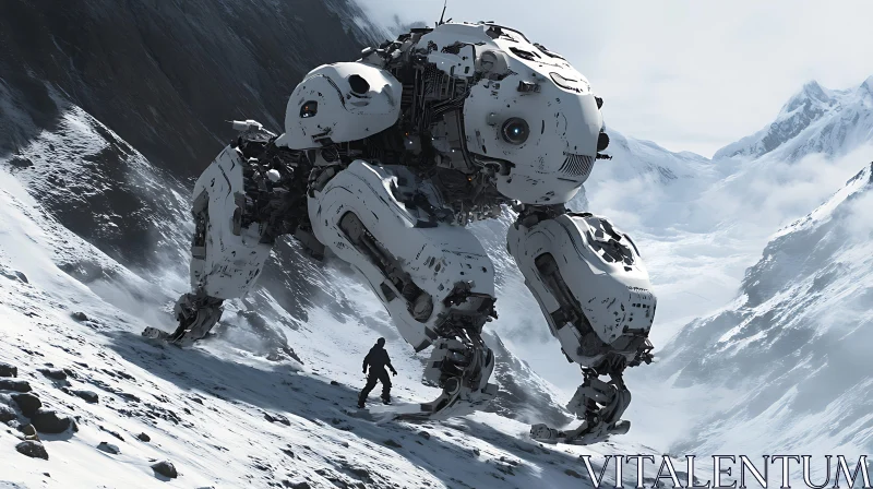 AI ART Giant Robot Amidst Snowy Peaks