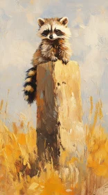 Wildlife Art: Raccoon on a Stump