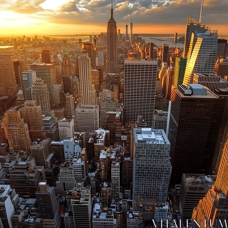 New York City Skyline Sunset Aerial View AI Image