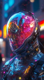 High-Tech Suit in Neon Urban Landscape