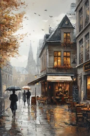 Serene Urban Rainy Scene with Umbrellas