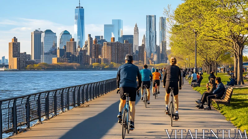 Urban Cycling with Scenic City Background AI Image