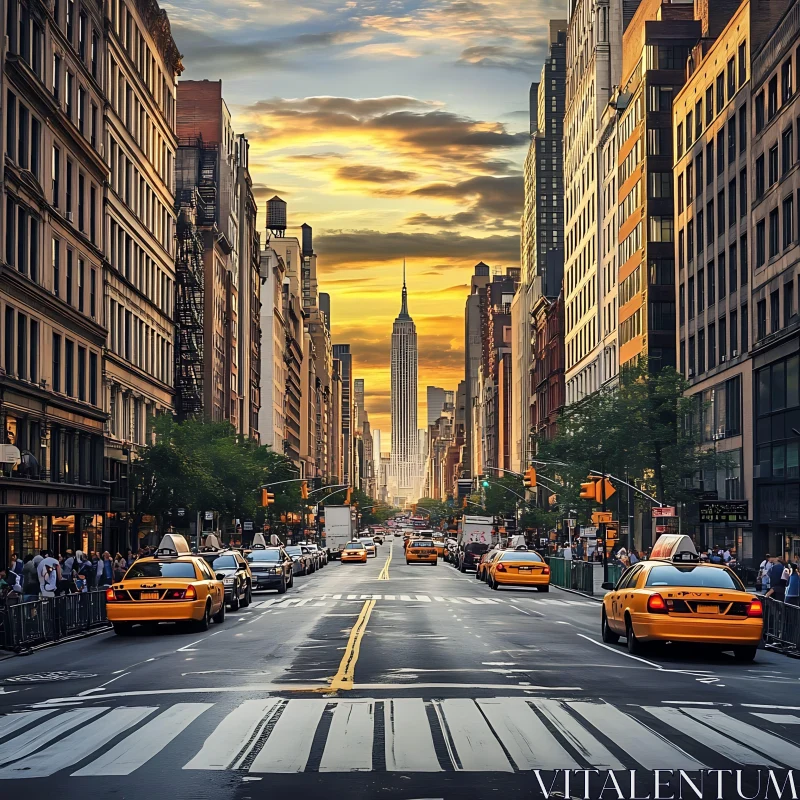 AI ART New York Sunset Cityscape with Yellow Taxis