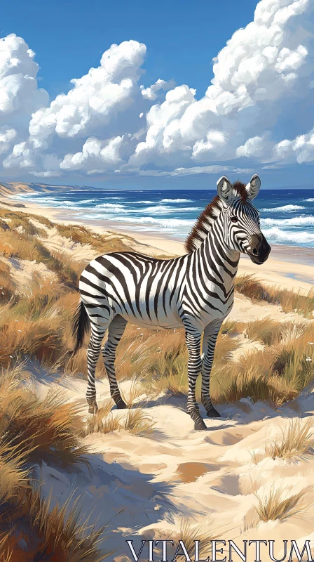 AI ART Zebra Strolling by the Sea