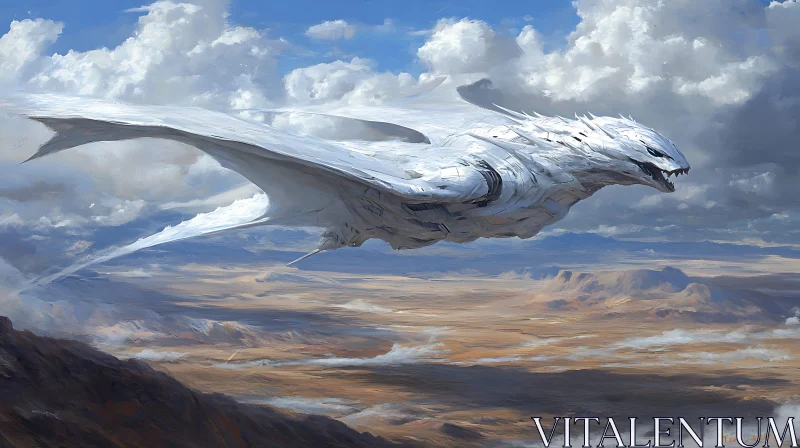 AI ART Mythical White Dragon in Flight