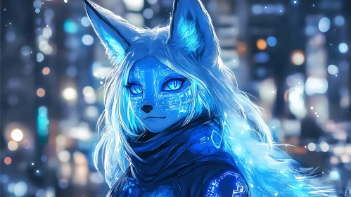 Digital Fox in Urban Night Scene