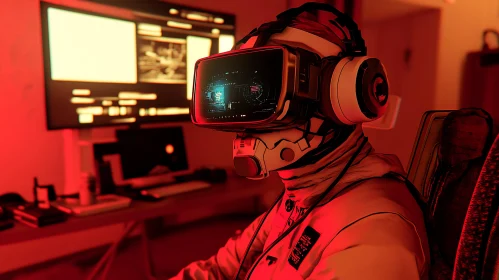 Futuristic Gaming Setup with VR Headset