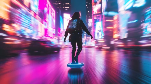 Nighttime in a High-Tech Futuristic City with Neon Glows