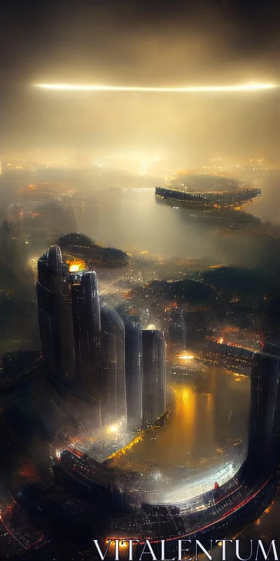 AI ART Hazy Nighttime Futuristic City View