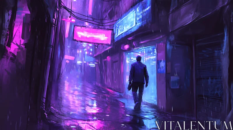 Neon-Lit Urban Alley at Night AI Image