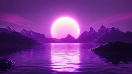 Ethereal Purple Sunset Reflecting on a Peaceful Lake