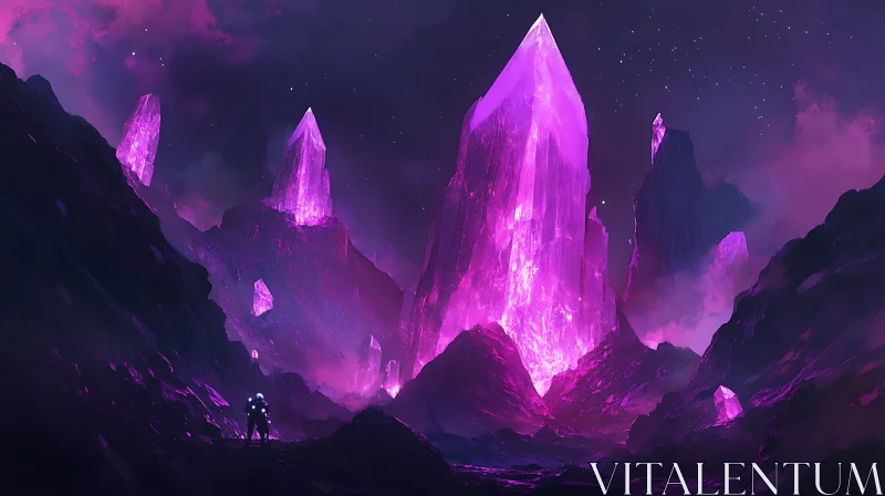 Ethereal Landscape with Majestic Crystals at Night AI Image