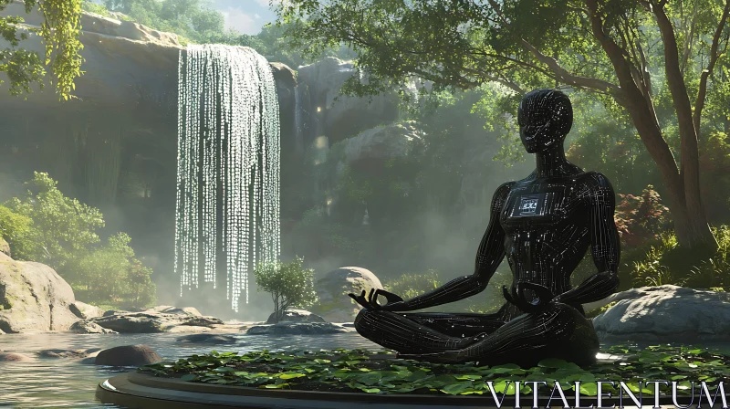 AI ART Futuristic Cyborg Meditating Amidst Nature