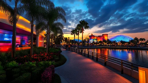 Vibrant Waterfront City at Night