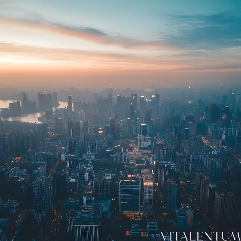 City Skyline at Dusk with Sunset AI Image