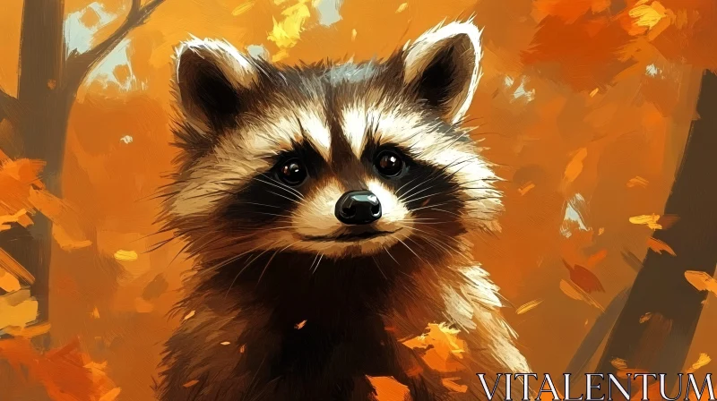 AI ART Raccoon Amidst Autumn Leaves