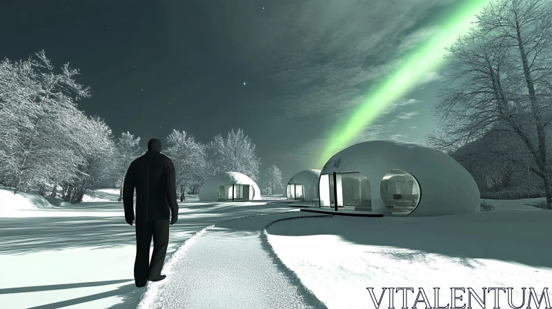 Modern Igloo Homes with Northern Lights AI Image