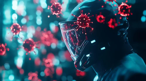 Sci-Fi Art Featuring Modern Helmet and Stylized Virus