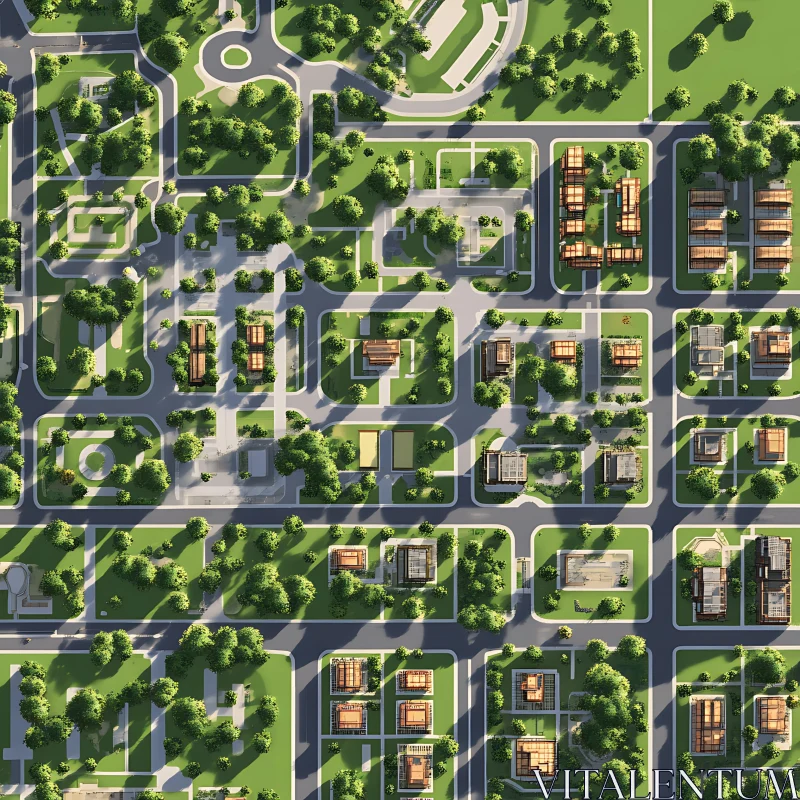 Aerial View of a Well-Planned Urban Block with Greenery AI Image