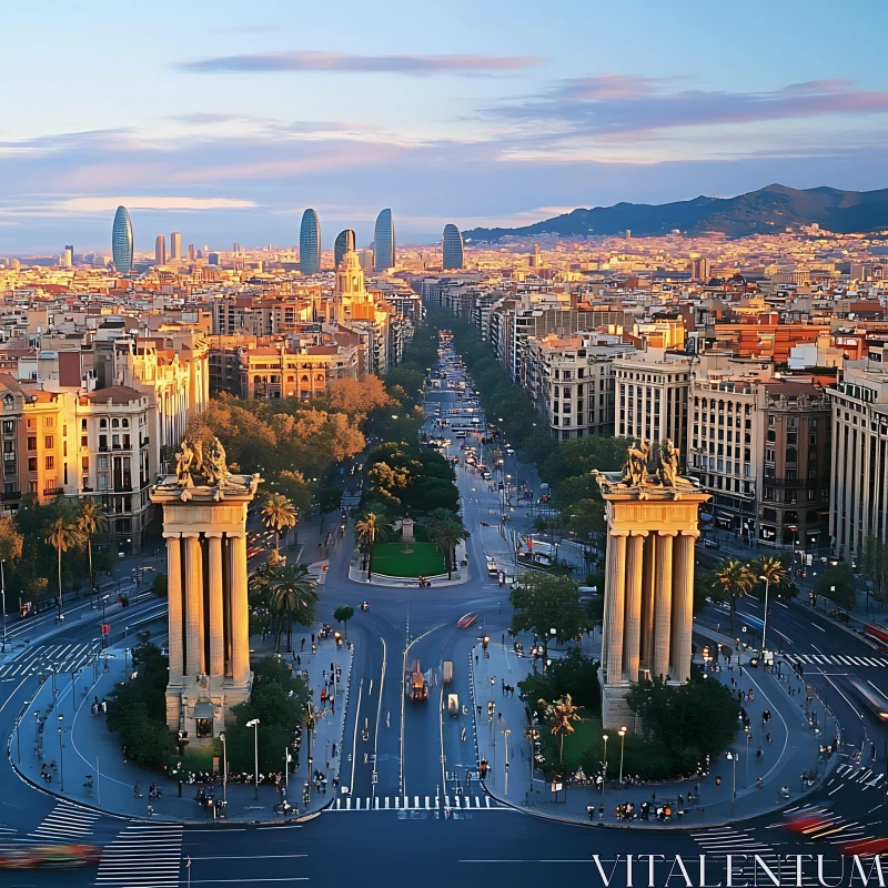 Golden Hour over Cityscape AI Image