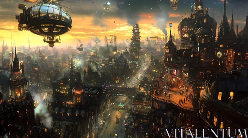 AI ART Steampunk Urban Sunset