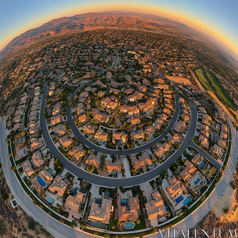 Sunlit Aerial Suburb AI Image