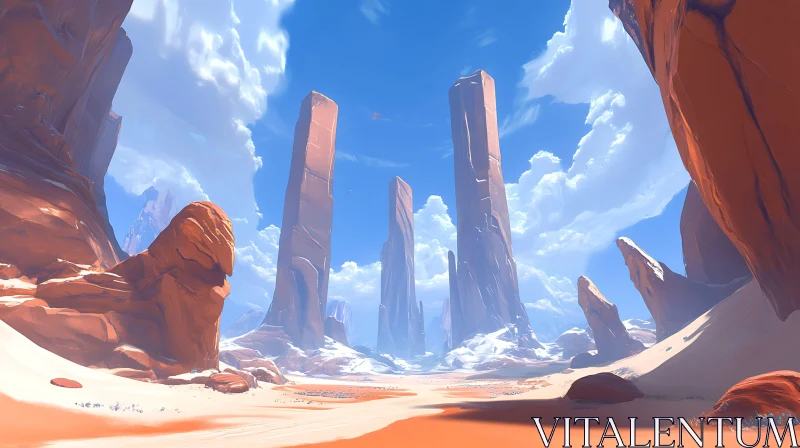 Majestic Sandstone Pillars in a Desert View AI Image