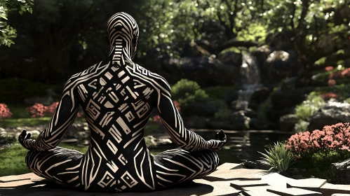 Geometric Body Art in Tranquil Garden