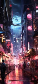 Futuristic Urban Street Bathed in Neon Glow