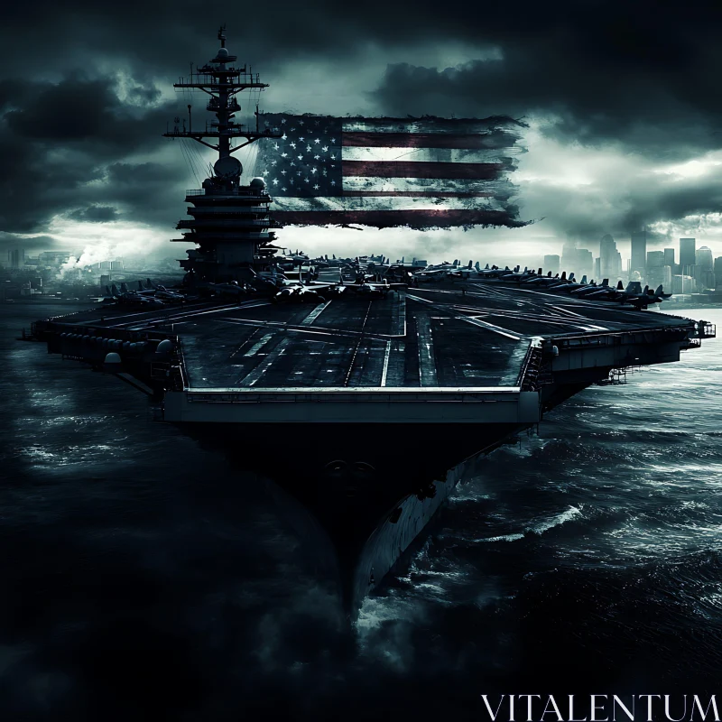 Imposing Naval Vessel Amidst Dark Clouds AI Image