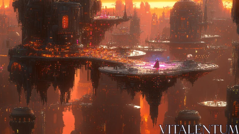 AI ART Sci-Fi Floating City at Sunset