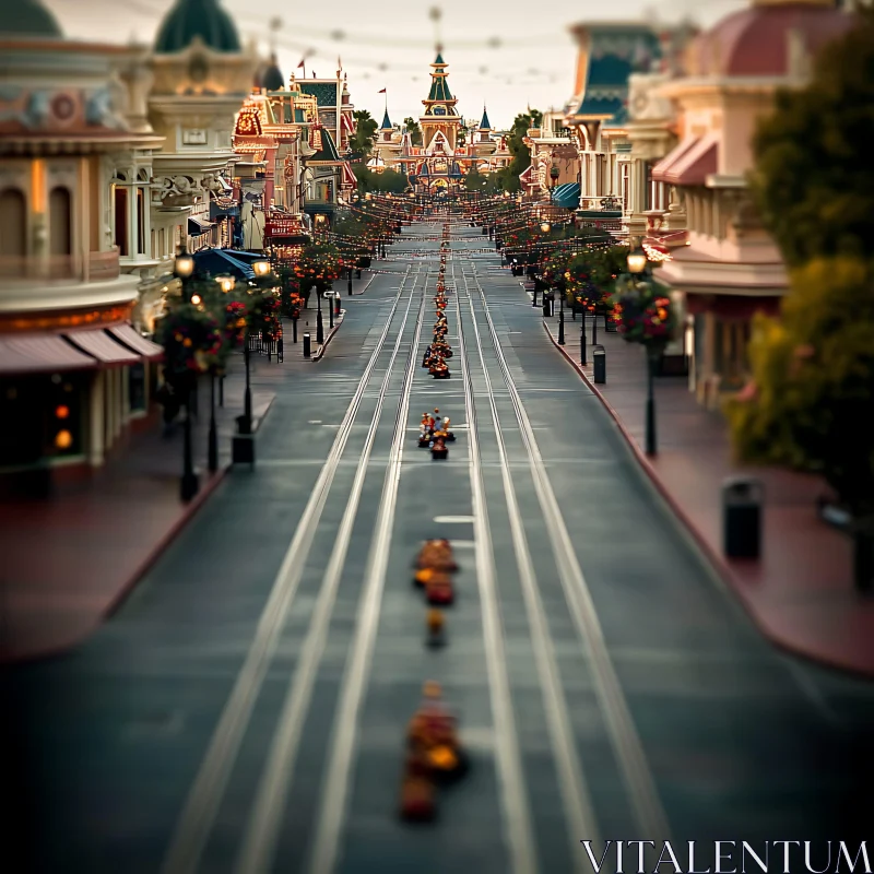 Festively Decorated Amusement Park Street AI Image