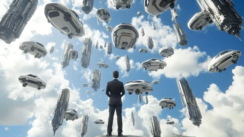 Sky Filled with Flying Cars and Futuristic Buildings