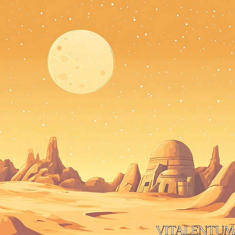 Mystical Moonlit Alien Desert Scene AI Image