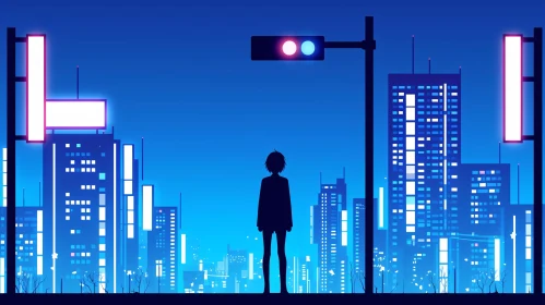 Neon-Lit City Scene in Anime Style