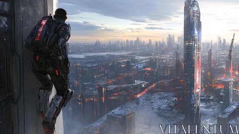 Cyberpunk Vantage Point Over Futuristic Metropolis AI Image