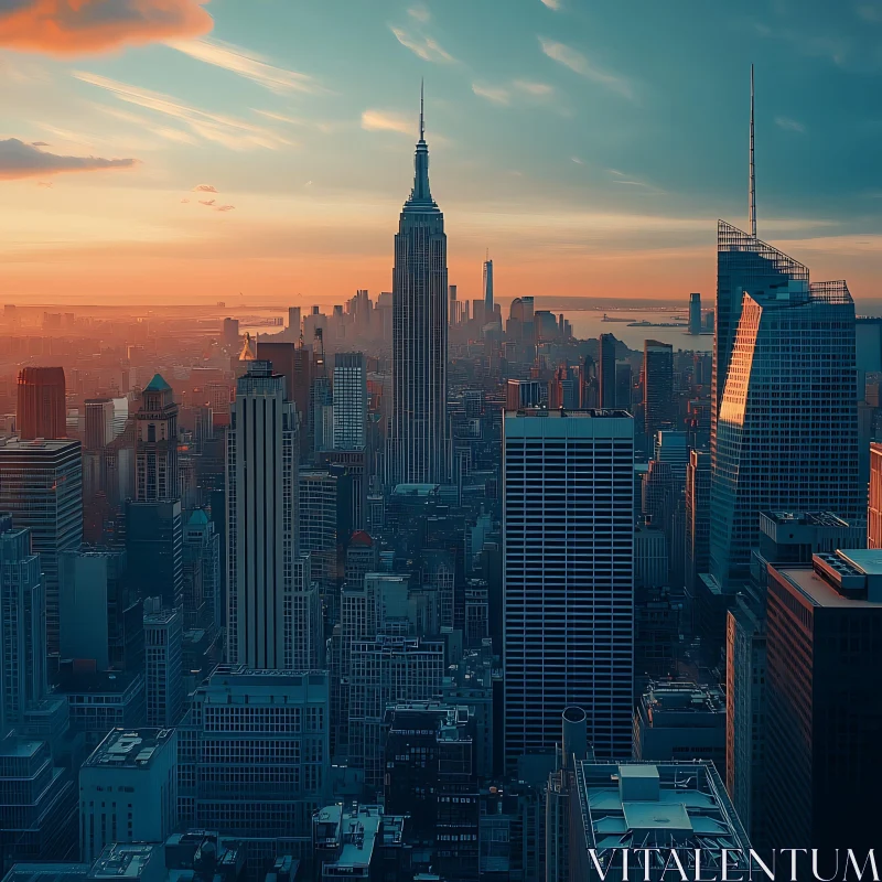 NYC Sunset View with Empire State Building AI Image