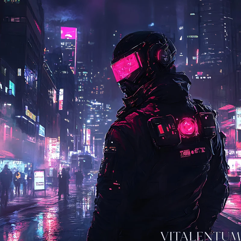 Neon Nights: Futuristic Figure in a Cyberpunk World AI Image