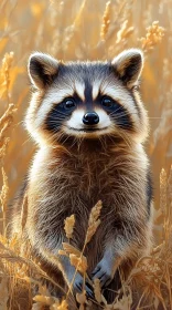 Wild Raccoon in Sunlit Field