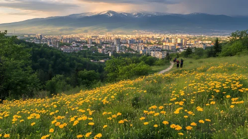 Serene Hiking Path Amidst Nature and Urban Backdrop