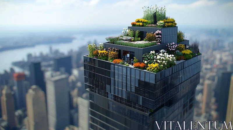 AI ART Urban Skyscraper with Beautiful Rooftop Garden