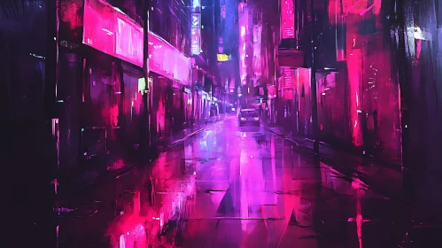 Futuristic City Street at Night