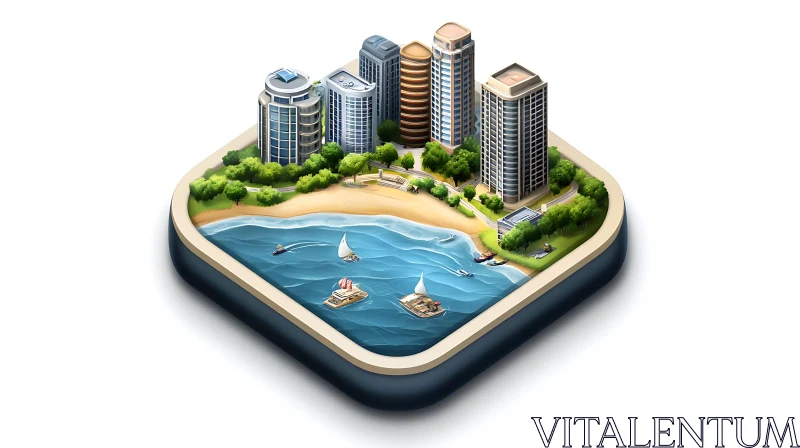 Coastal Cityscape with Modern Architecture and Sailing Boats AI Image