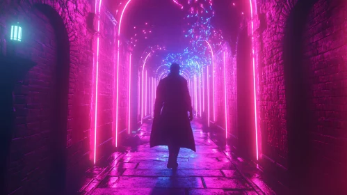 Silhouette in Vibrant Neon Passage